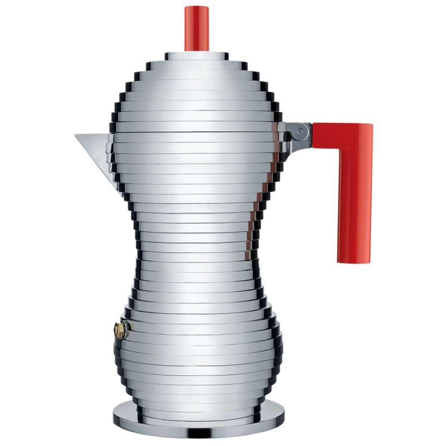 Alessi Pulcina MDL02 Espressokande 6 Kopper, Rød Håndtag