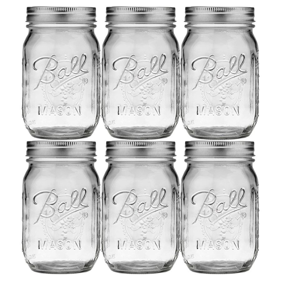 Ball Mason Jar Pint Regular Mund 16 oz (473 ml) 6 glas krukker
