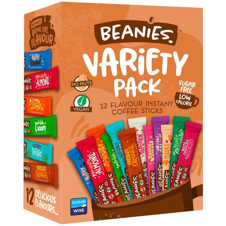 Beanies Variety Pack smagsat instantkaffe, 12 portionspakninger