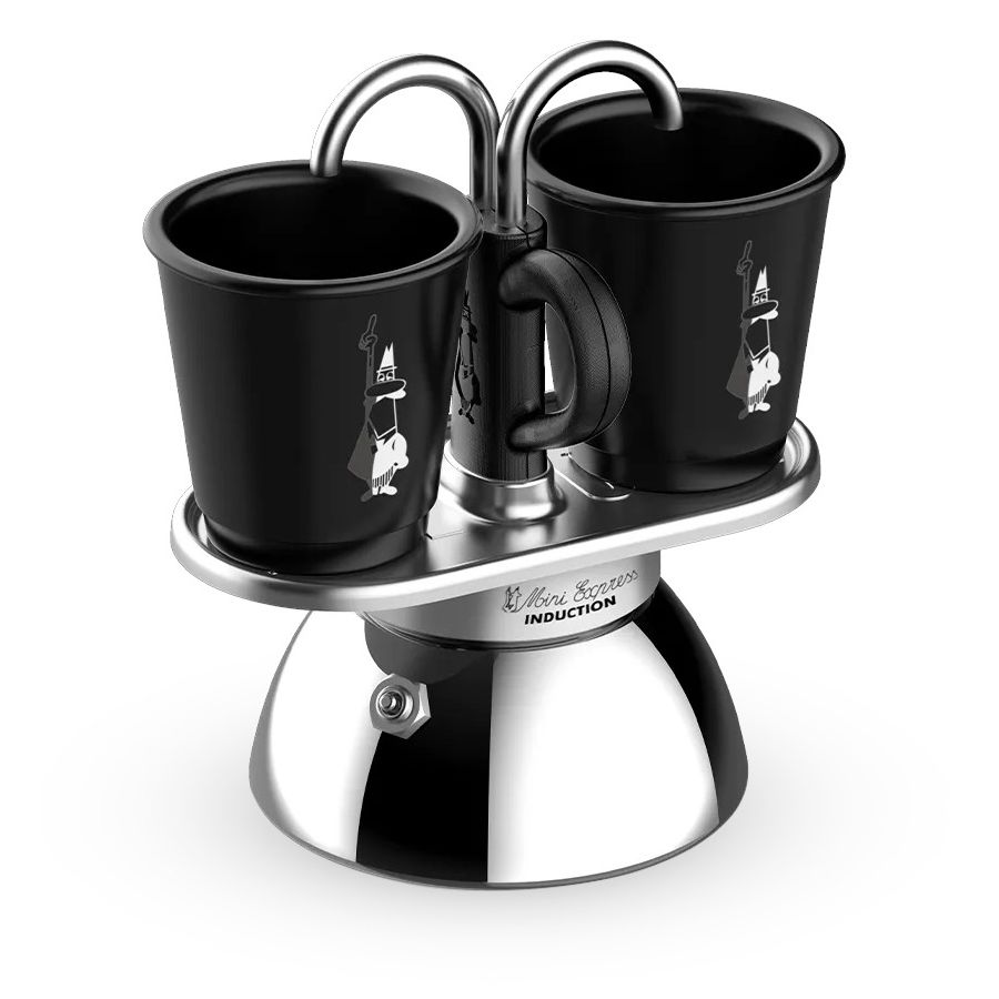 Bialetti Mini Express Induction 2 espressokande til 2 kopper + 2 kopper, sort