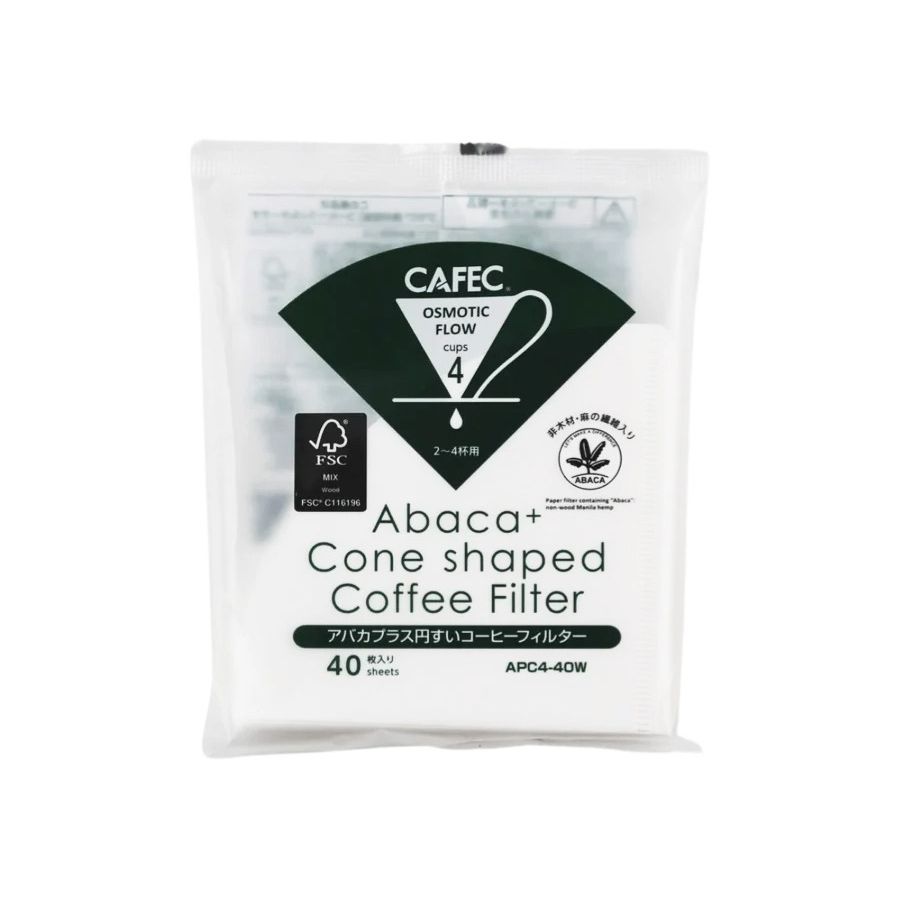CAFEC Abaca+ Cone Shaped Coffee Filter kaffefilterpapir 4 kopper, hvid 40 stk