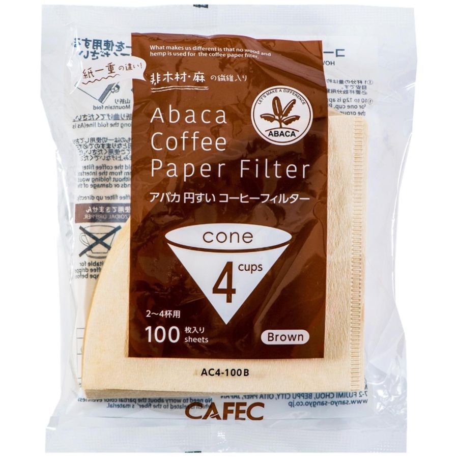 CAFEC ABACA Cone-Shaped Filter Paper 4 Cup, Brown 100 pcs