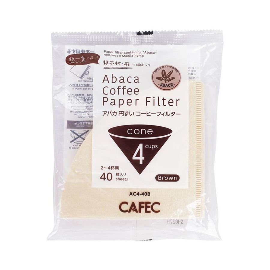 CAFEC ABACA Cone-Shaped filterpapir 4 kopper, brun 40 stk