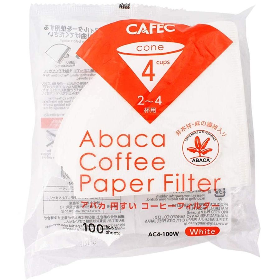 CAFEC ABACA Cone-Shaped filterpapir 4 kopper, hvid 100 stk