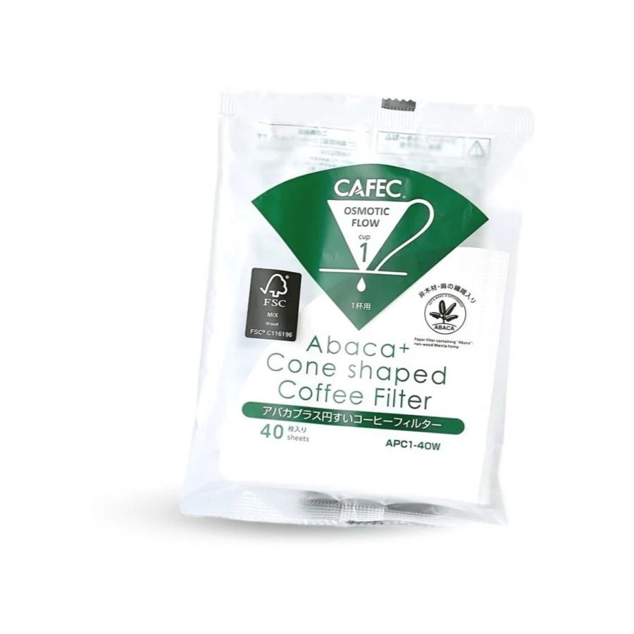 CAFEC Abaca+ Cone Shaped Coffee Filter filterpapir 1 kop, hvid 40 stk.