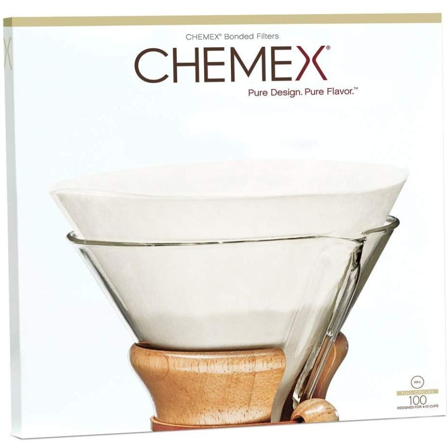 Chemex Unfolded Circles rund kaffefiltre til 6, 8 og 10 koppes kaffebrygger, 100 stk.