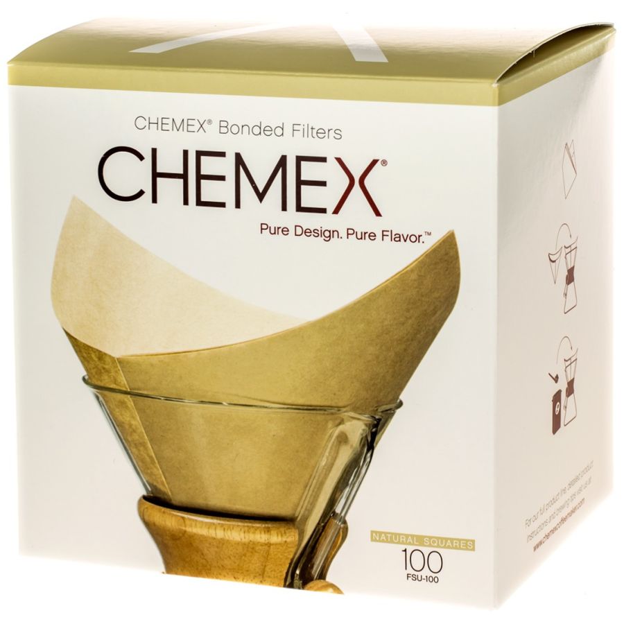Chemex Præ-foldede Kvadrater Naturlige Papir Kaffefiltre til 6, 8 og 10 Kop Kaffemaskine, 100 stk.