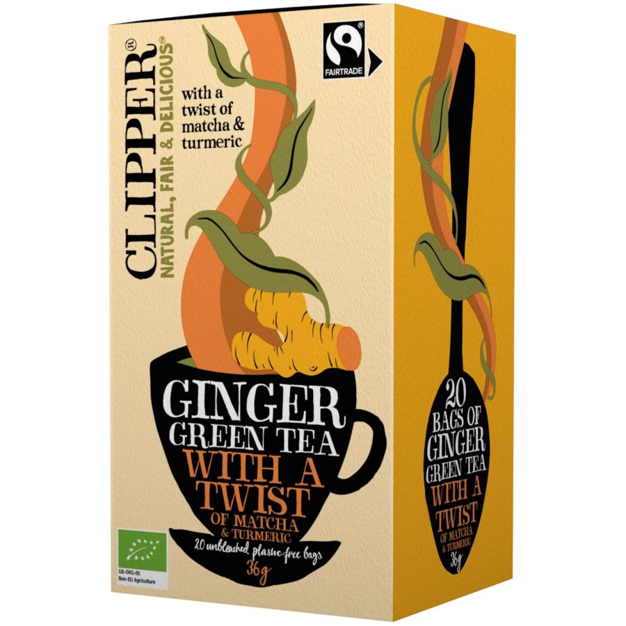 Clipper Organic Ginger Green Tea With A Twist Of Matcha & Turmeric, 20 teposer