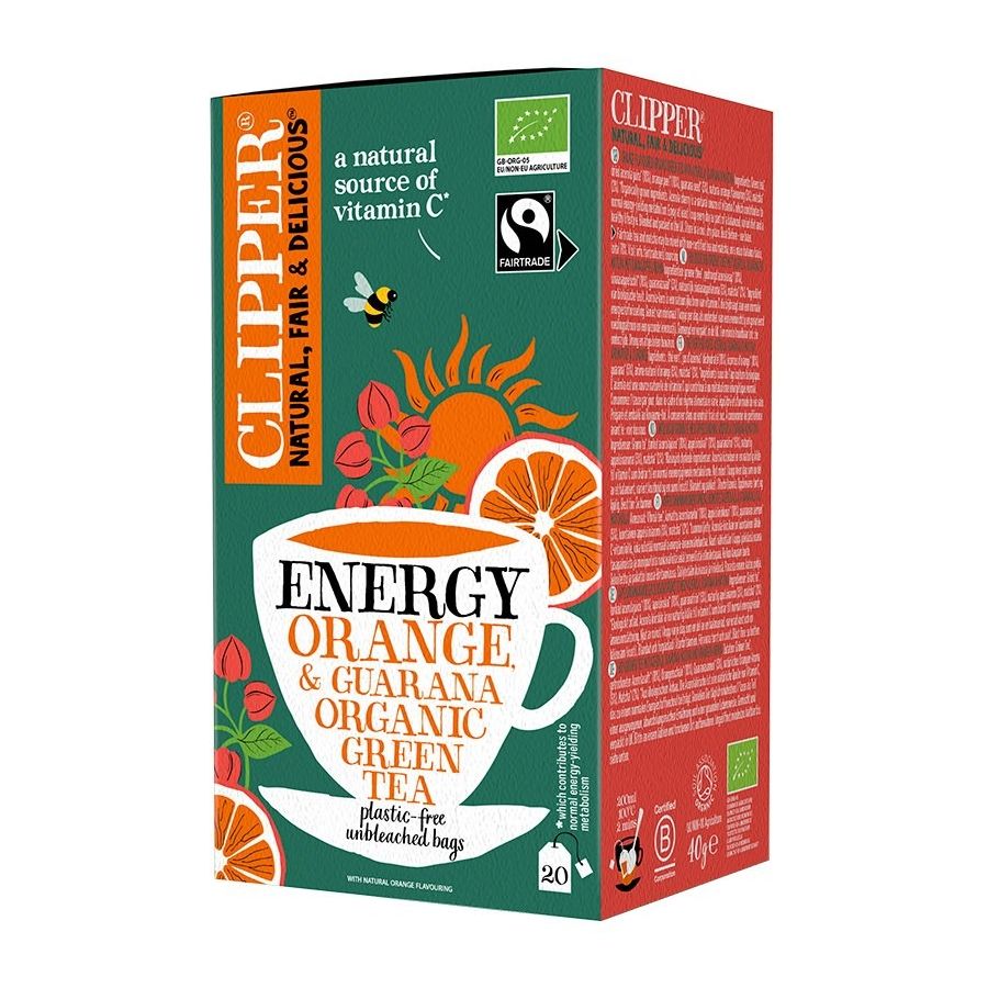Clipper Organic Green Tea Energy Orange & Guarana 20 teposer