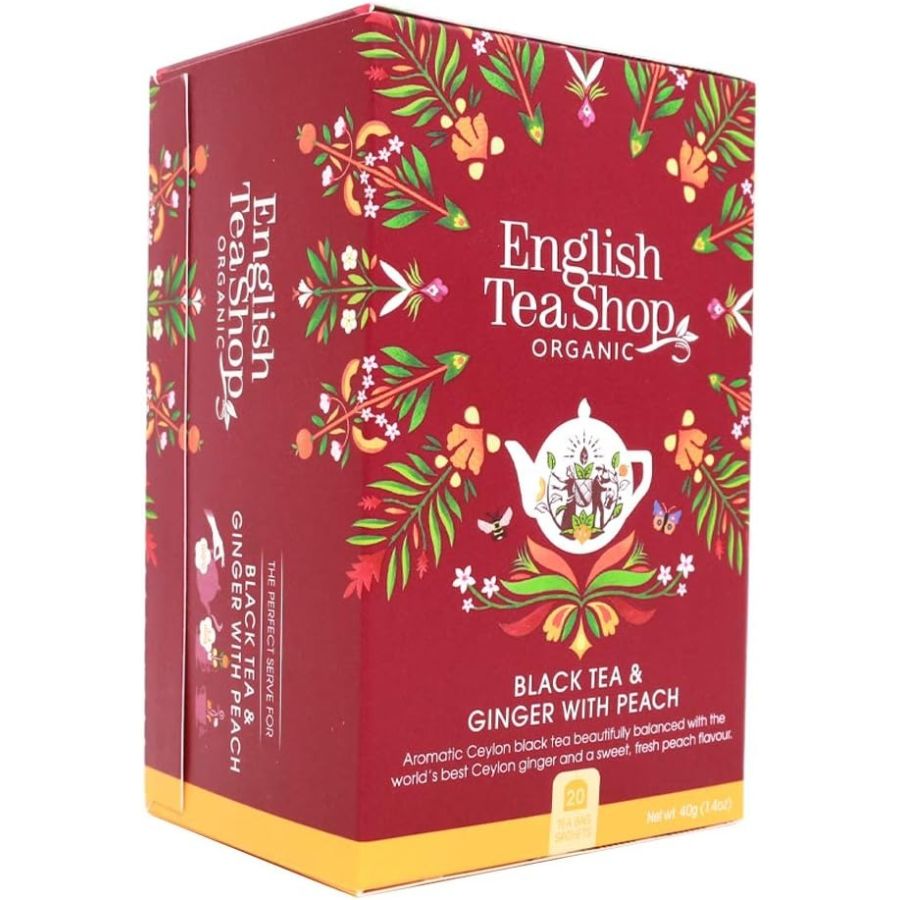 English Tea Shop Organic Black Tea & Ginger With Peach, 20 tebreve