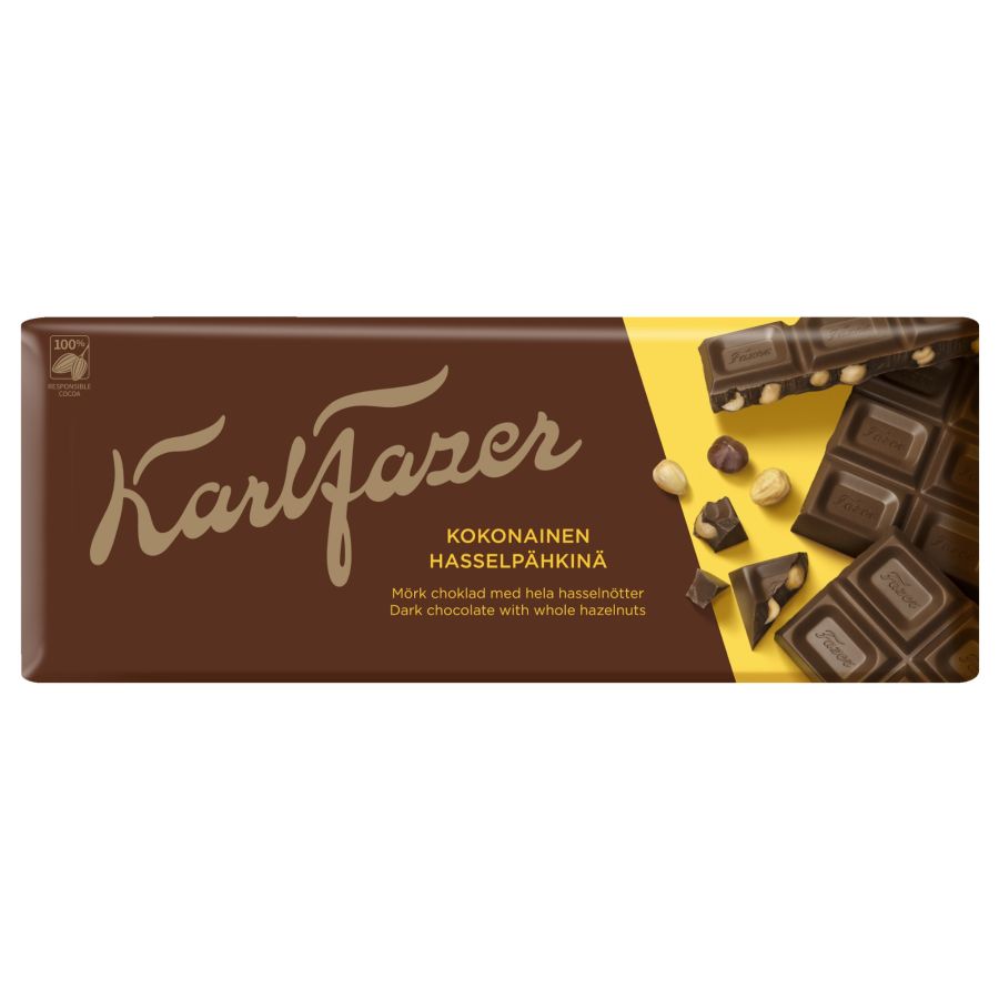 Karl Fazer mørk chokolade & hele hasselnødder chokoladeplade 200 g