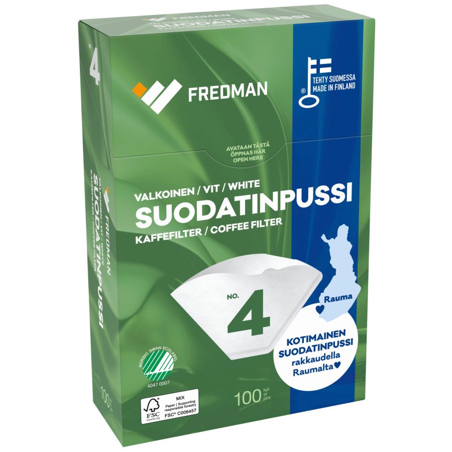 Fredman kaffefilter hvid No 4, 100 stk.