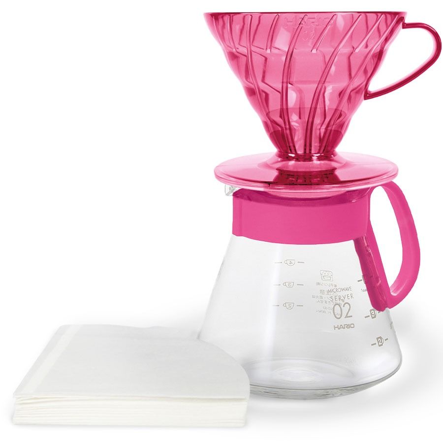 Hario V60 Dripper & Server Set -kaffesæt størrelse 02, Flamingo pink