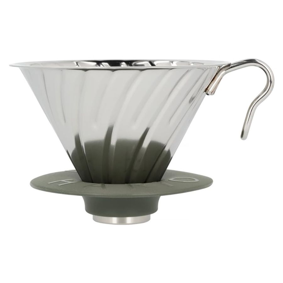 Hario V60 Outdoor Size 02 Metal Dripper With Silicone Base, Smokey Green