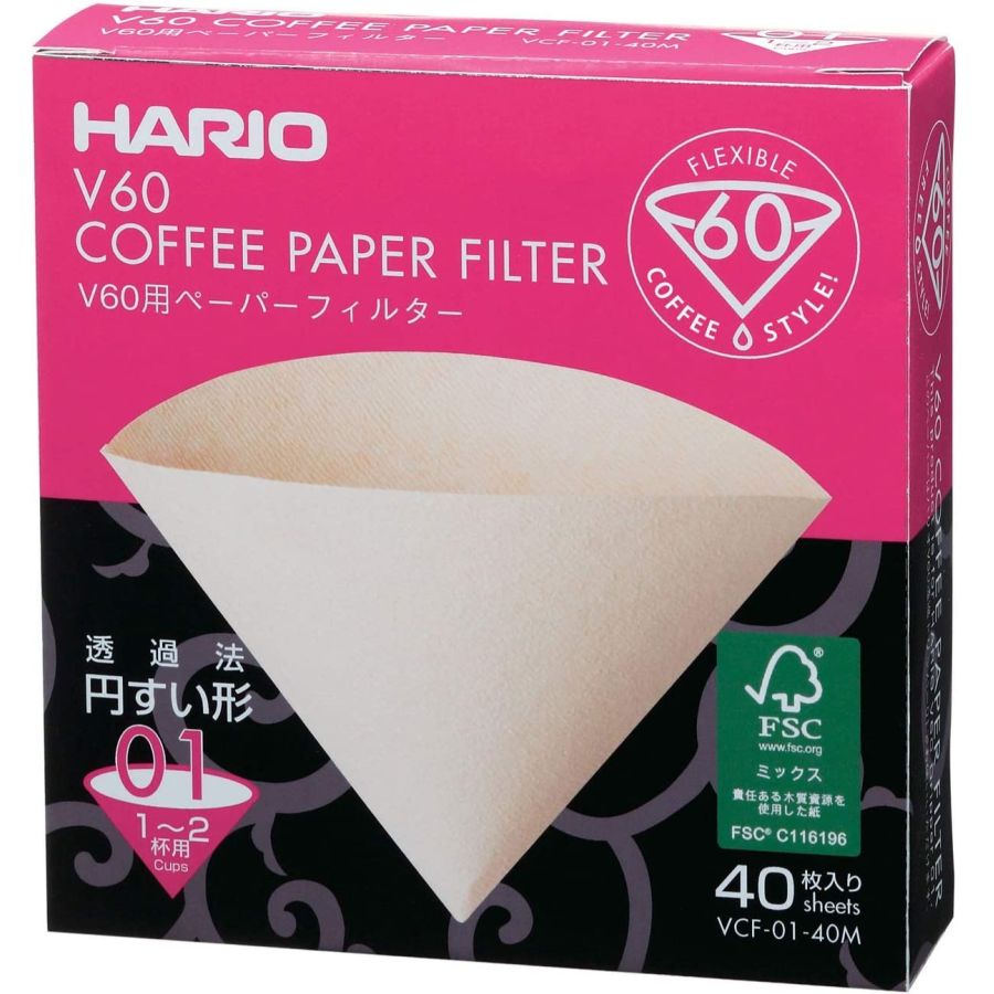 Hario V60 Misarashi ubleget kaffefilter størrelse 01, 40 stk i æske
