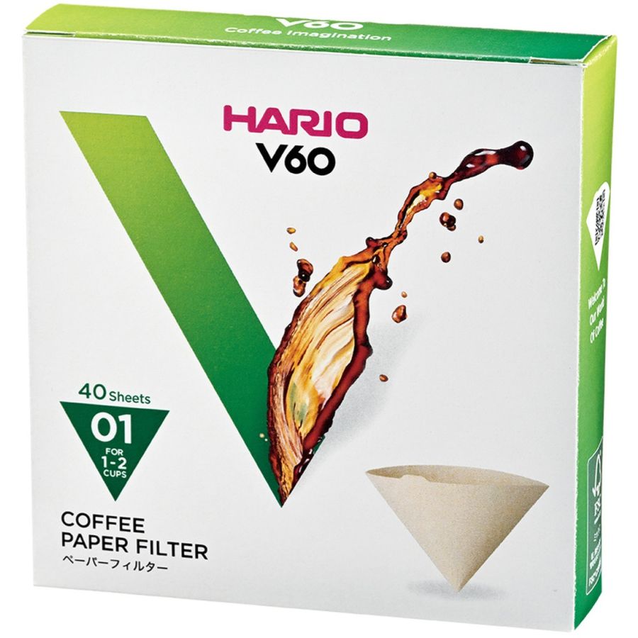 Hario V60 Misarashi ubleget kaffefilter størrelse 01, 40 stk i æske