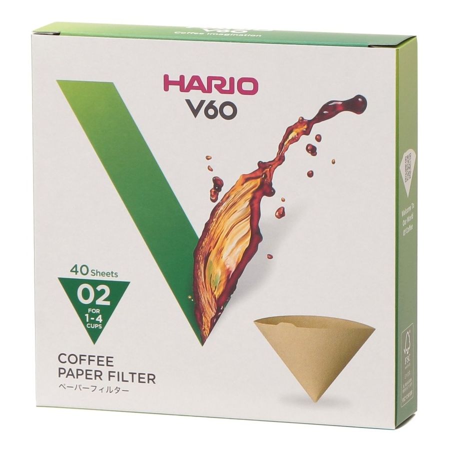 Hario V60 Misarashi ubleget kaffefilter størrelse 02, 40 stk. i æske