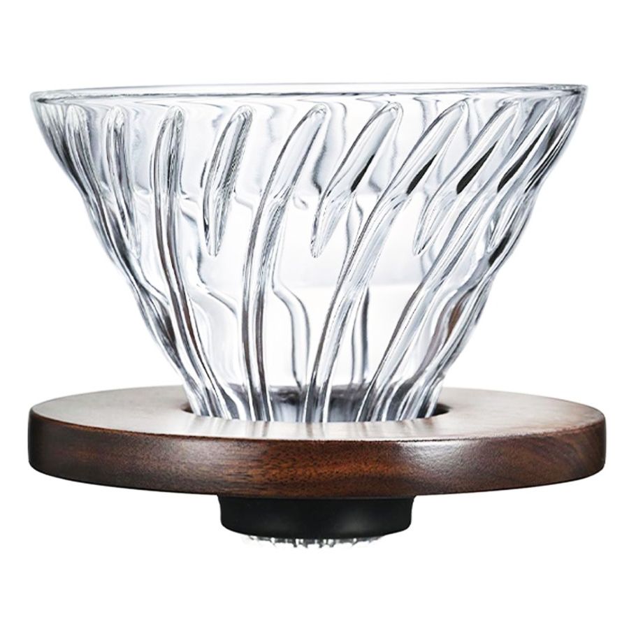 Hario V60 Walnut Wood Dripper størrelse 02 filterholder i glas