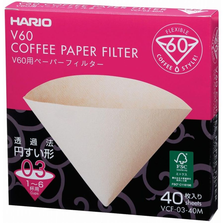 Hario V60 Misarashi ubleget kaffefilter størrelse 03, 40 stk i æske