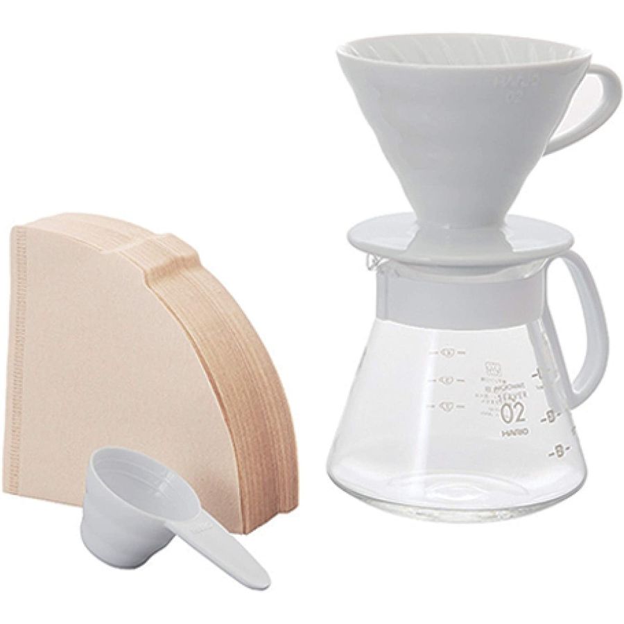 Hario V60-02 Keramisk Dripper Set 600 ml, hvid