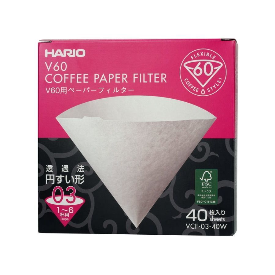 Hario V60 kaffefilter størrelse 03, 40 stk. i æske