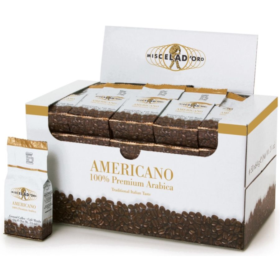 Miscela d'Oro Americano Premium 100 % Arabica malet filterkaffe 50 x 64 g portionposer