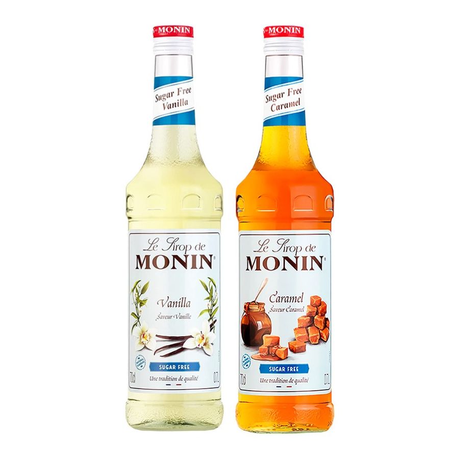 Monin sukkerfri Vanille 700 ml + sukkerfri Karamel 700 ml