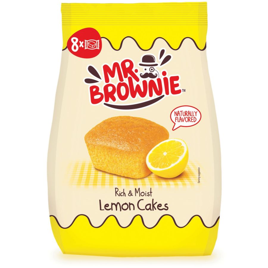Mr. Brownie Lemon Cakes 200 g. Lækre citronkager med den specielle smag fra Mr. Brownie, perfekte til enhver lejlighed. Hver pakke indeholder 200 gram uimodståelig smag.
