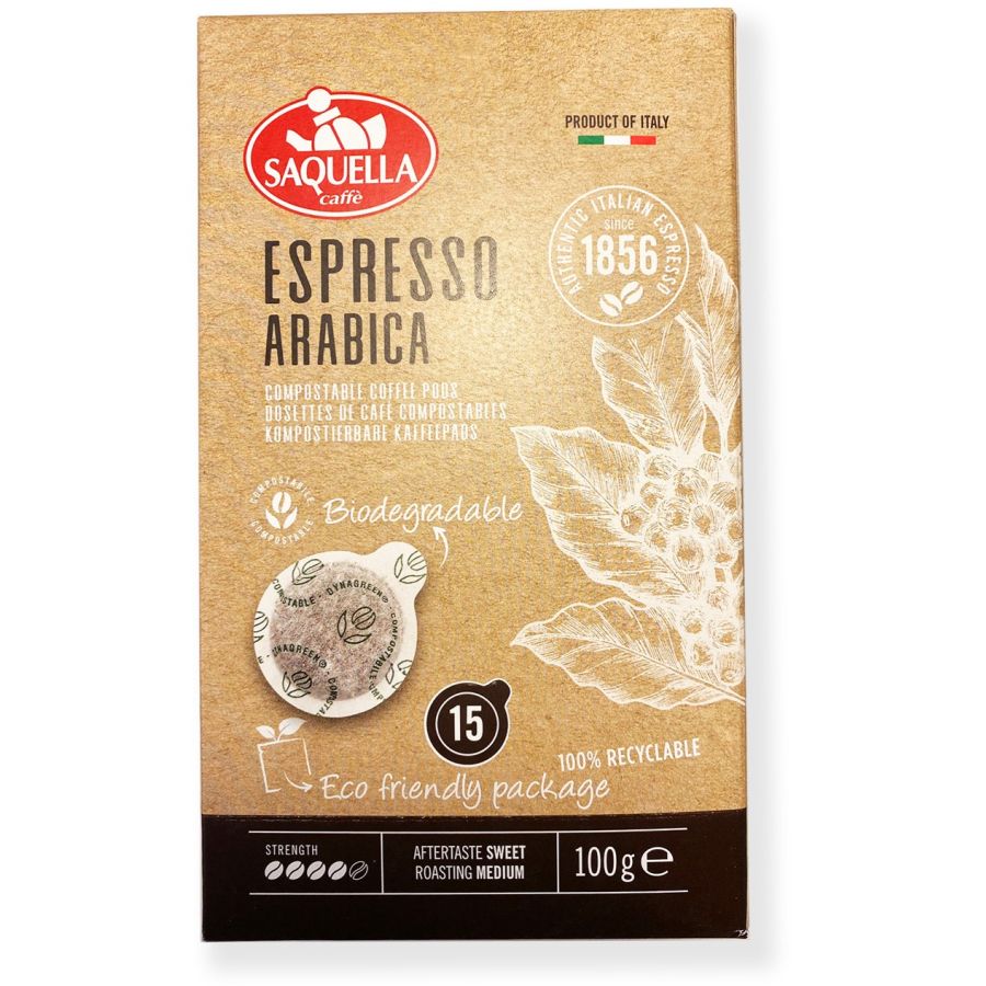 Saquella Saquella Espresso 100 % Arabica espresso pods 15 stk.