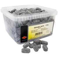 Halva hårde salmiakbolsjer, kasse 1,8 kg