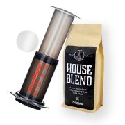 AeroPress stempelkande + permanent metal filter + Crema House Blend 250 g