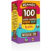 Beanies 100 Mixed Stash Box -æske med smagsat instant kaffe, 100 portionspakninger