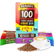 Beanies 100 Mixed Stash Box -æske med smagsat instant kaffe, 100 portionspakninger