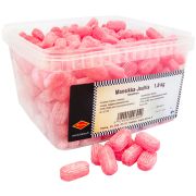 Halva hårde jordbærkarameller, kasse 1,8 kg