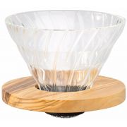 Hario Olive Wood V60 størrelse 02 filterholder i glas og oliventræ