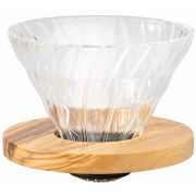 Hario Olive Wood V60 størrelse 02 filterholder i glas og oliventræ